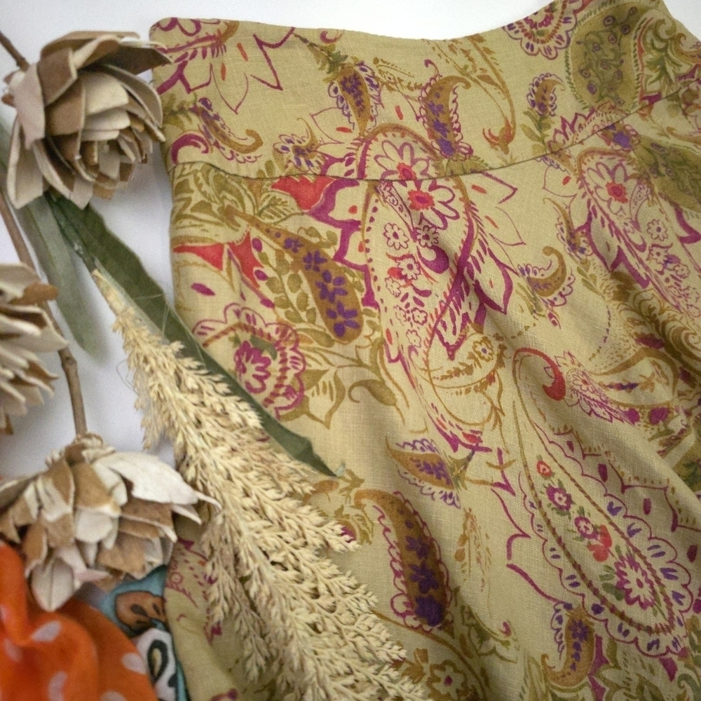 Lauren Ralph Lauren Paisley A-line Linen Skirt in Tan Skirt Sz 6 - Picture 3 of 6